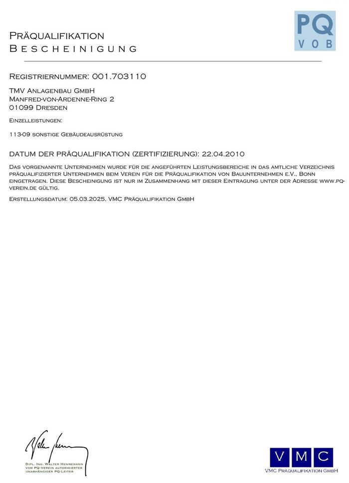 Präqualifikation Bescheinigung Präqualifikation Bescheinigung