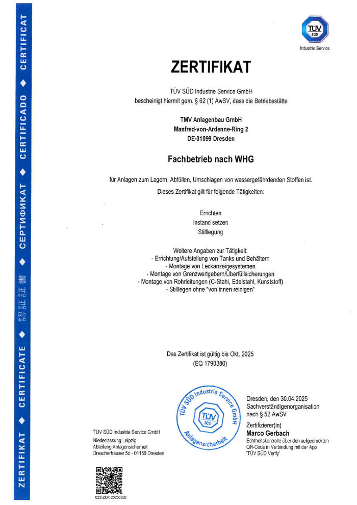 TMV Fachbetrieb nach WHG TMV Fachbetrieb nach WHG